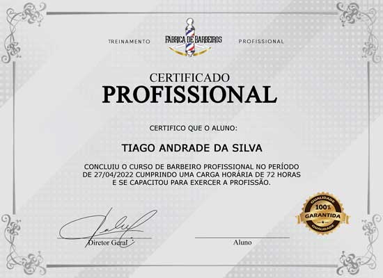 Certificado Curso Barbeiro Online - Frente